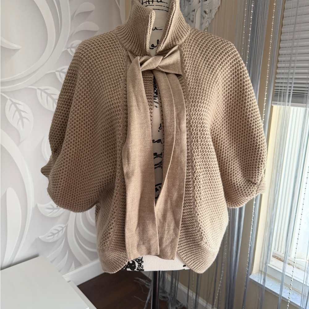 Banana Republic Beige Knit Poncho with Tie